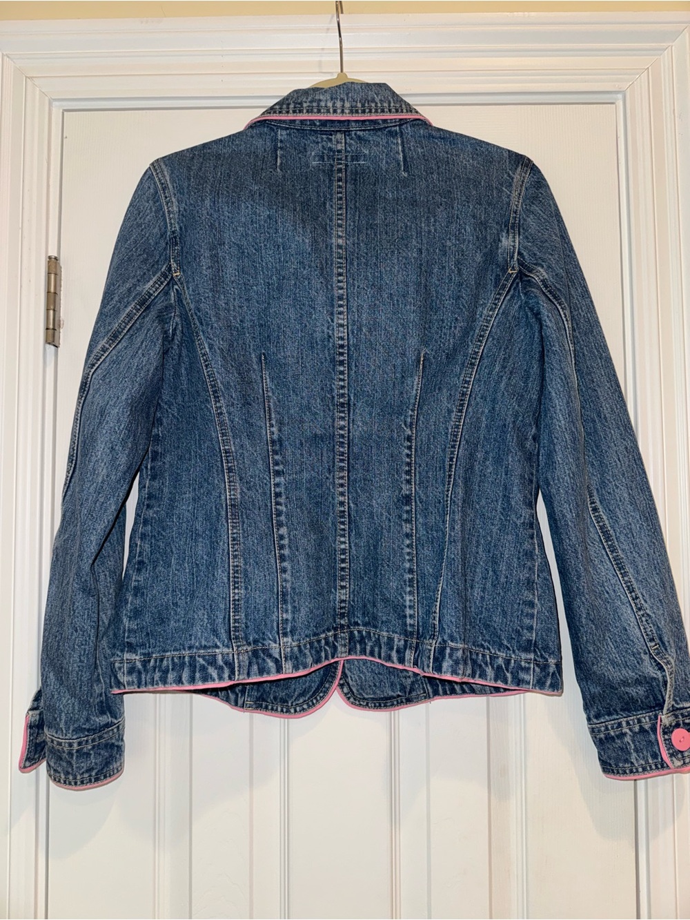 Crazy Horse Denim Blazer Jean Jacket Pink Trim Button Front Medium Y2K - Picture 5 of 10